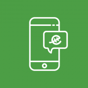 Text Alerts Icon Icon of a smartphone with a Pure Solutions logo in a chat bubble, representing the text alerts clients receive before and after every service call