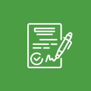 Lawn Care Quote Icon Icon of a contract with a green background, check mark and signature, to represent a quote meeting the approval of a new lawn care client